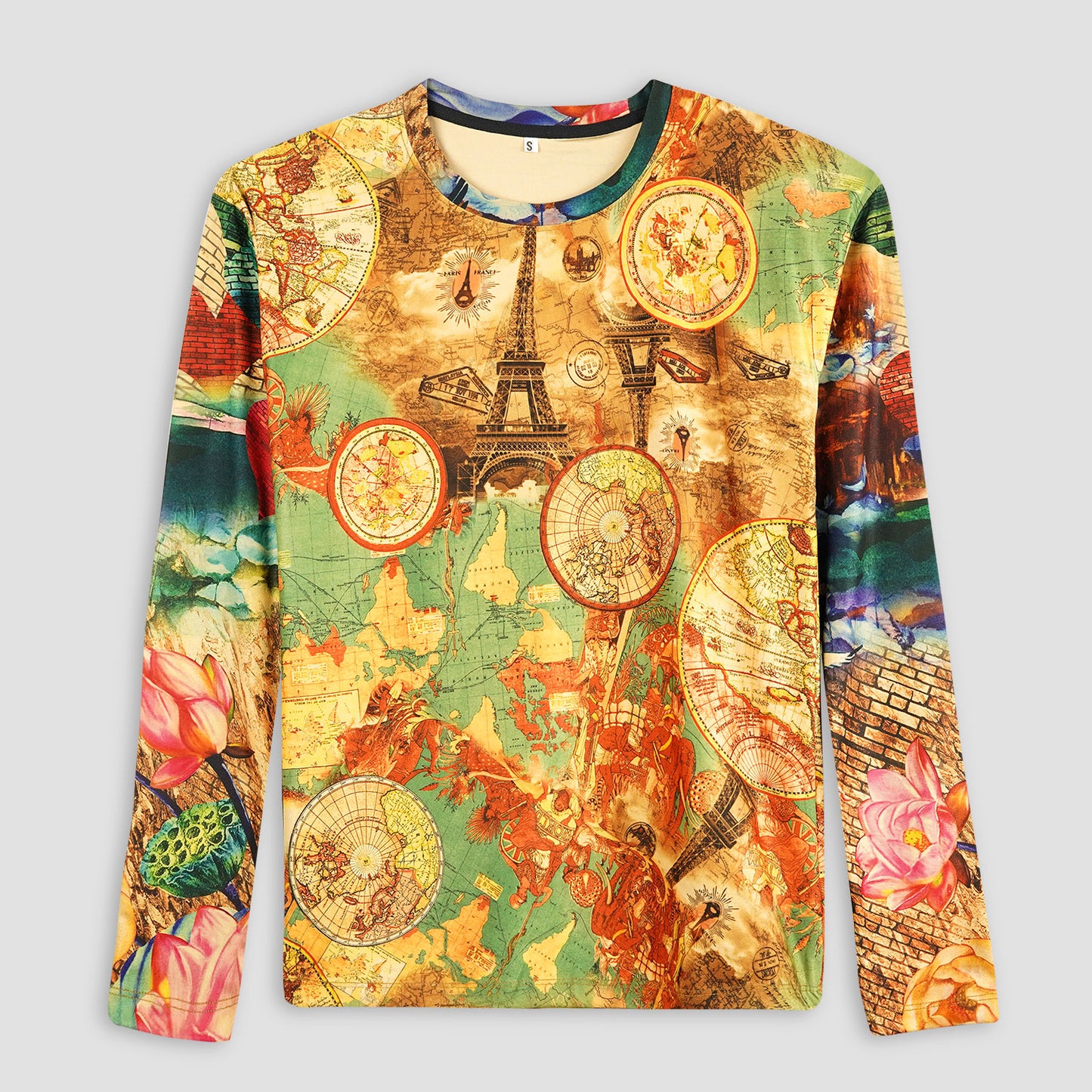 Travel-Inspired Top Long-Sleeve Shirt PSW-9189