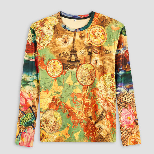 Travel-Inspired Top Long-Sleeve Shirt PSW-9189