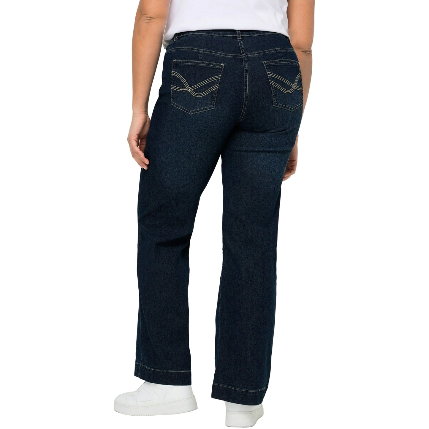 “Dark Blue Stretch Comfort Flare Jeans – plus size regular fit long flared denim with regular stretch”