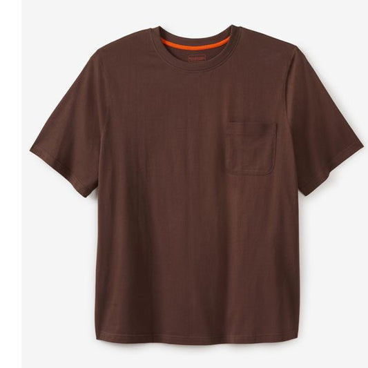 Dark Brown Heavyweight Crewneck T-Shirt – Big & Tall, Chest Pocket, 100% Cotton