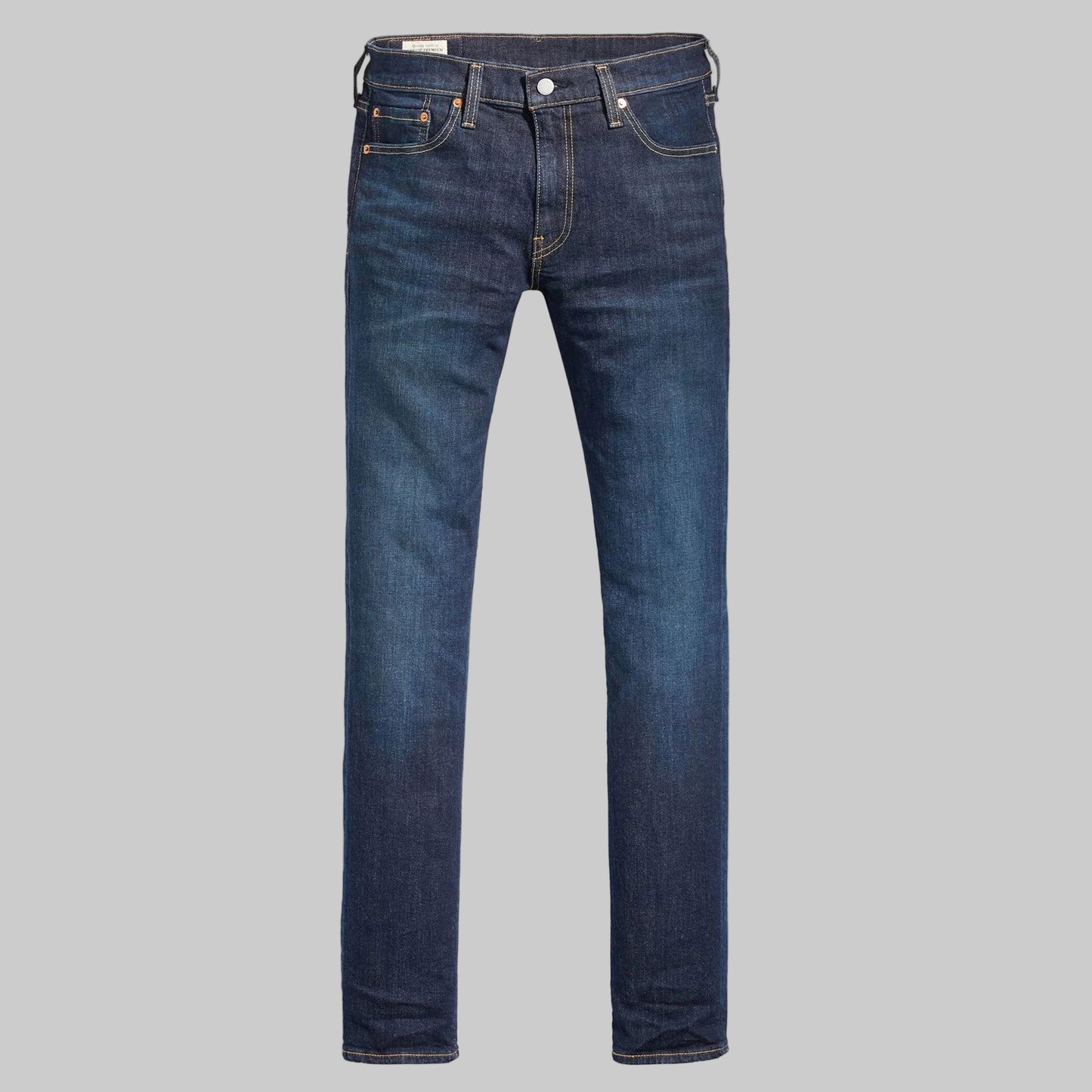 Flat lay of Dark Indigo Signature Slim Straight Jeans in dark indigo wash with high-stretch denim