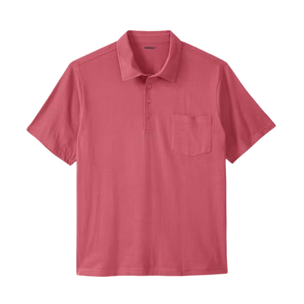 Dark salmon lightweight jersey polo shirt with chest pocket and dyed-to-match buttons