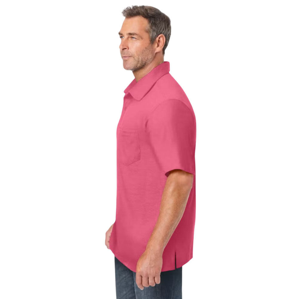 Dark salmon lightweight jersey polo shirt with chest pocket and dyed-to-match buttons