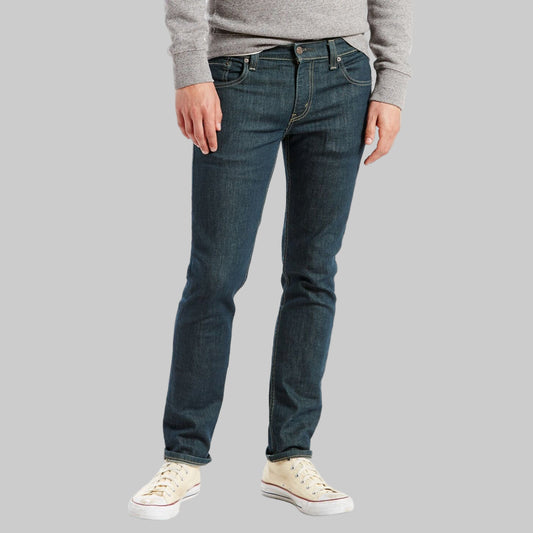 Front view of Dark Teal Slim Fit Stretch Jeans in a rich teal wash, slim fit cut with stretch for comfort.