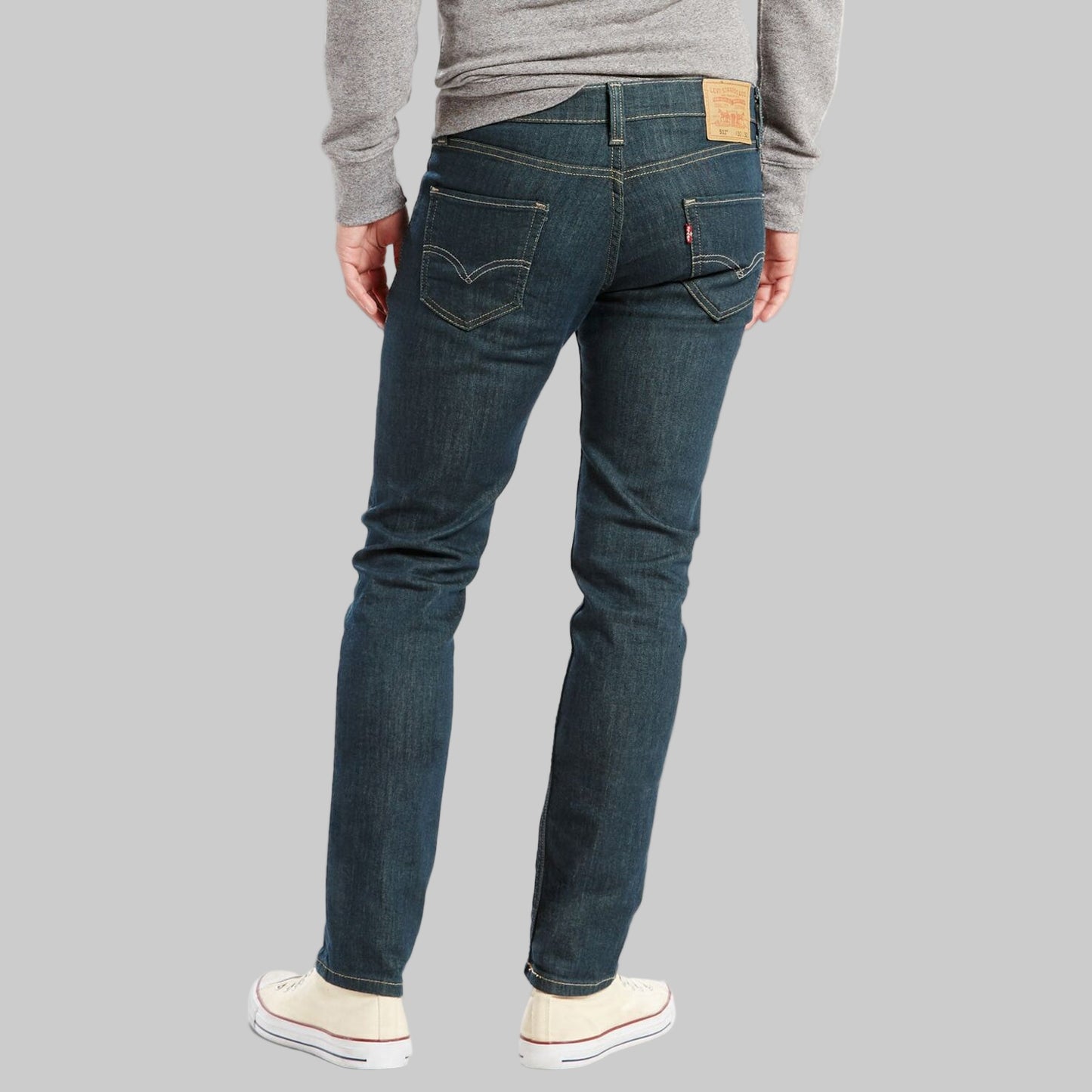 Front view of Dark Teal Slim Fit Stretch Jeans in a rich teal wash, slim fit cut with stretch for comfort.