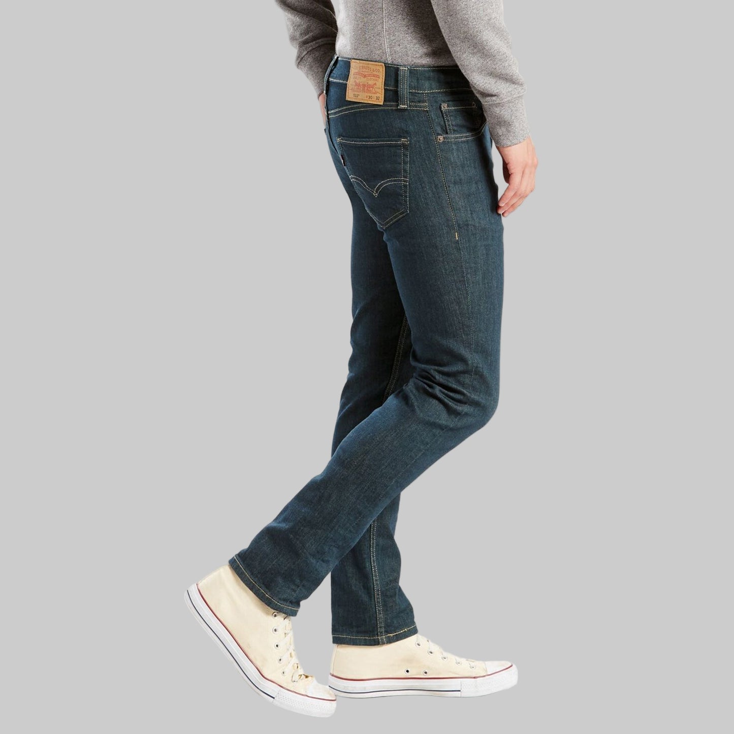Front view of Dark Teal Slim Fit Stretch Jeans in a rich teal wash, slim fit cut with stretch for comfort.
