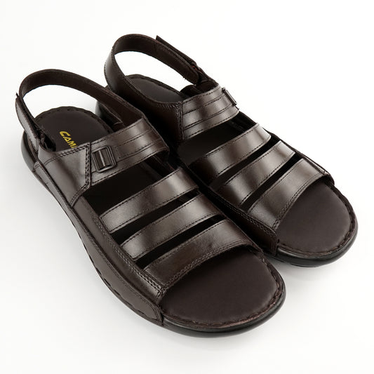 Dark brown leather wide-fit comfort sandal for men – PlusSize.pk