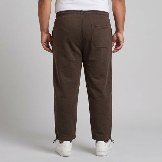 Dark Brown Fleece Trousers for Men with Zip Pockets and Adjustable Bottom Opening