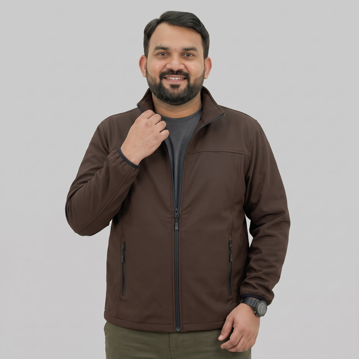 Dark Brown Soft Shell Jacket for men in comfortable Soft Shell fabric