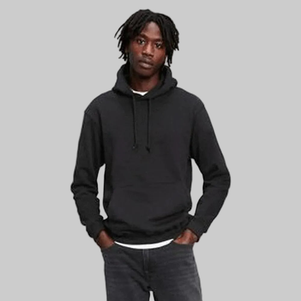 Dark Charcoal Hang Down Pullover Hoodie with adjustable drawstring hood and relaxed fit for comfortable everyday casual wear.