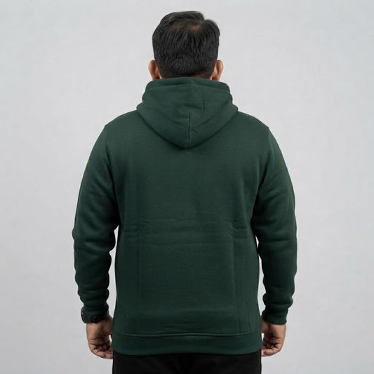 Dark green fleece zipper hoodie for men with a full front zip and attached hood.
