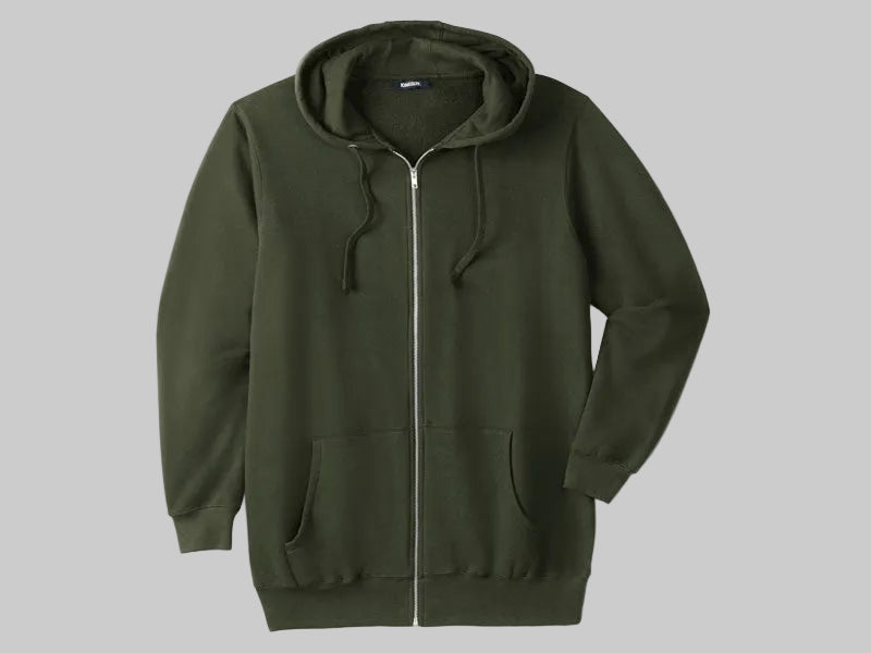 Deep Olive fleece big size zipper hoodie for men plus size XLā6XL front view.