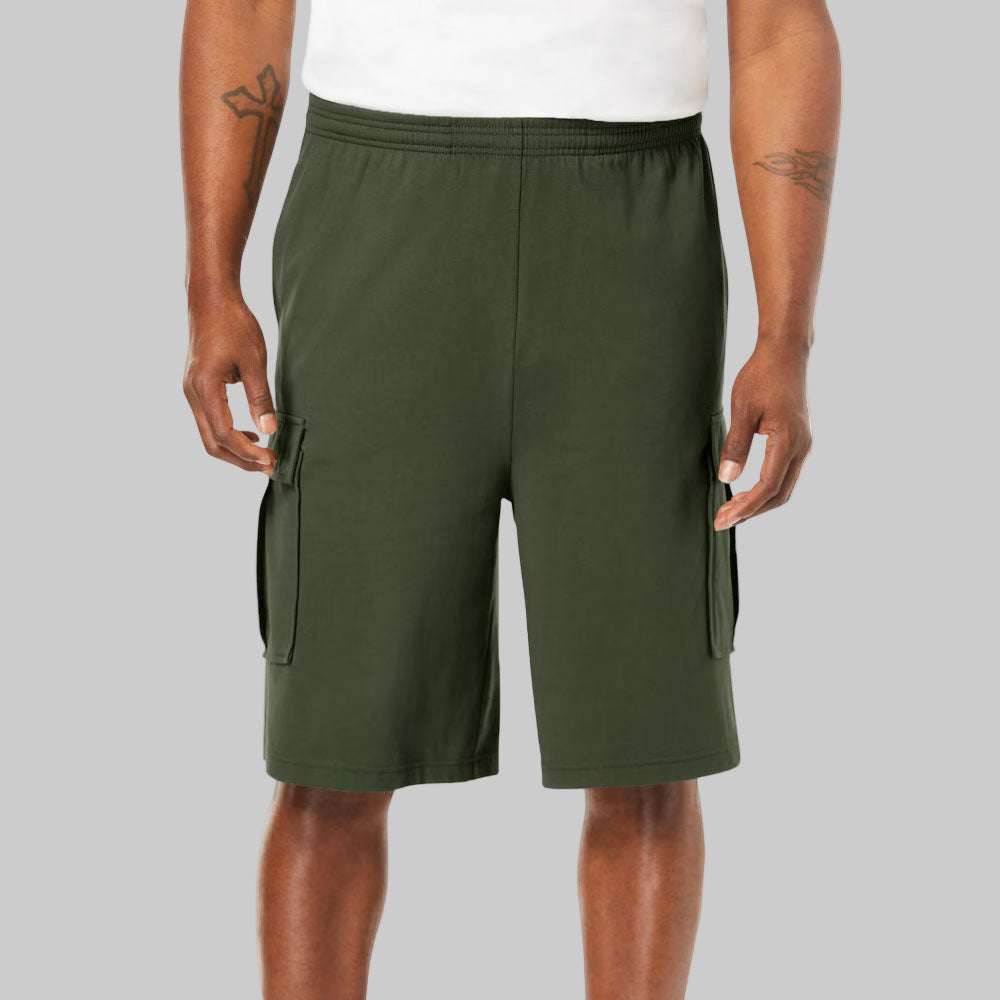 Deep Olive Lightweight Jersey Cargo Shorts with Drawstring Waist and Cargo Pockets – Relaxed Fit