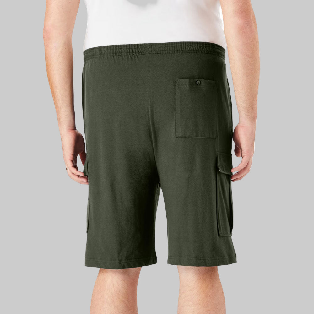 Deep Olive Lightweight Jersey Cargo Shorts with Drawstring Waist and Cargo Pockets – Relaxed Fit