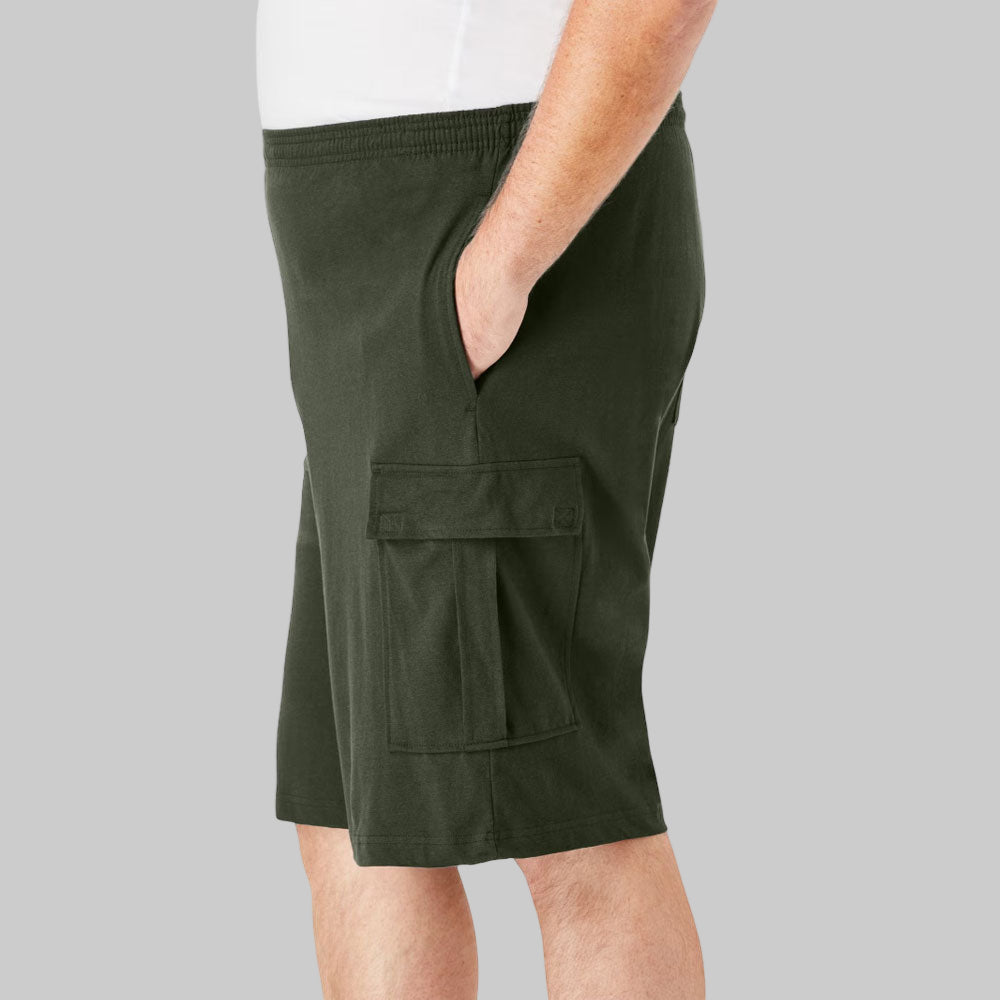Deep Olive Lightweight Jersey Cargo Shorts with Drawstring Waist and Cargo Pockets – Relaxed Fit
