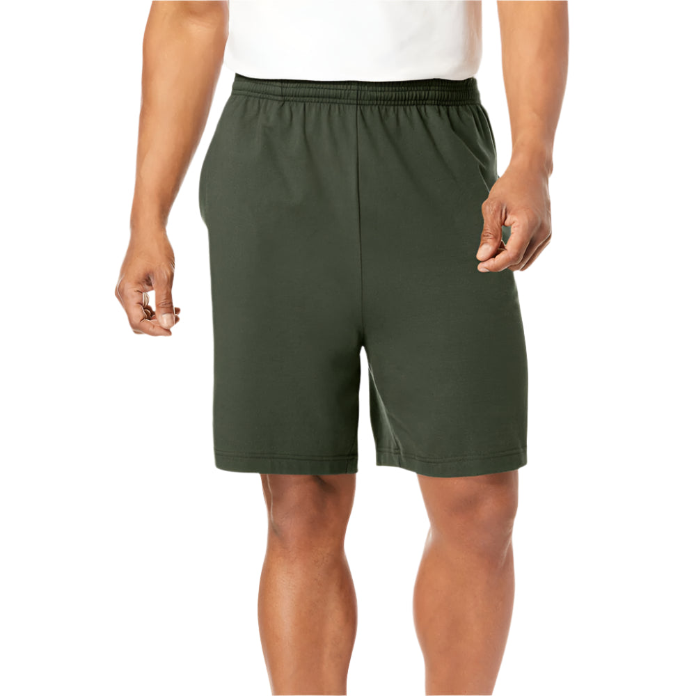 Deep Olive Lightweight Jersey Shorts with an elastic waistband, adjustable drawstring, and soft jersey fabric for all-day comfort and easy movement.