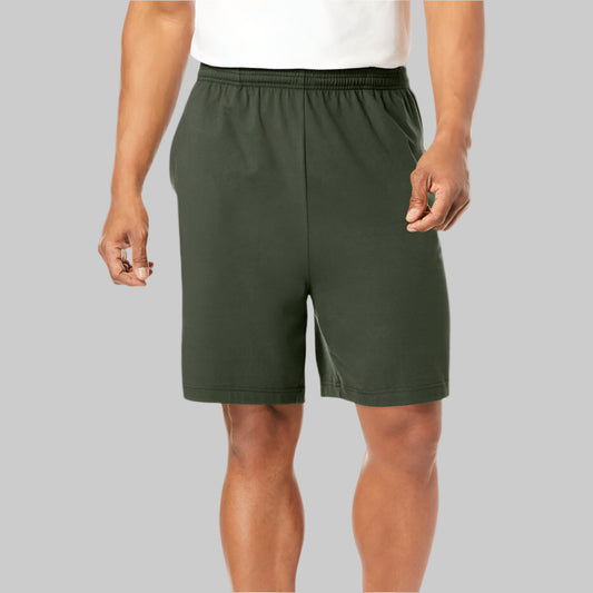 Deep Olive Lightweight Jersey Shorts with an elastic waistband, adjustable drawstring, and soft jersey fabric for all-day comfort and easy movement.