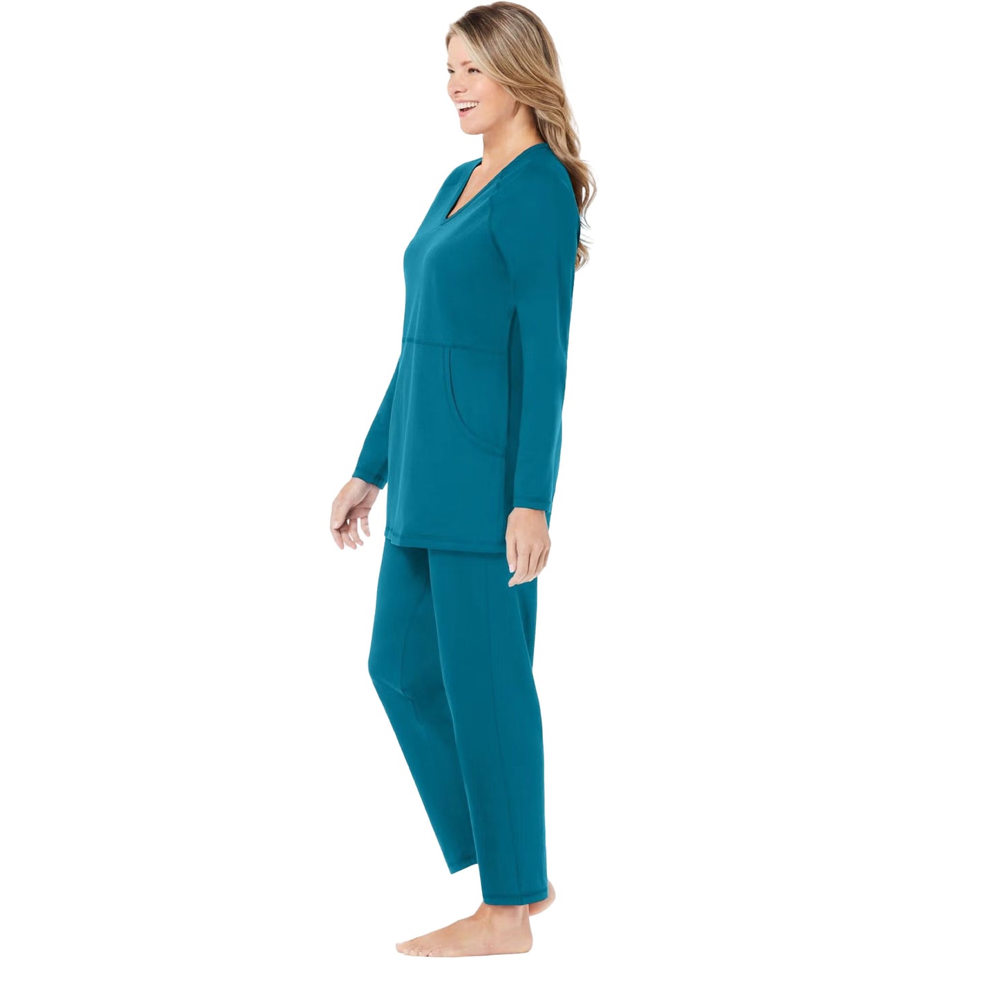 Deep Teal 2-Piece Lounge Set featuring a long-sleeve top and matching pants, designed for comfort and relaxation.