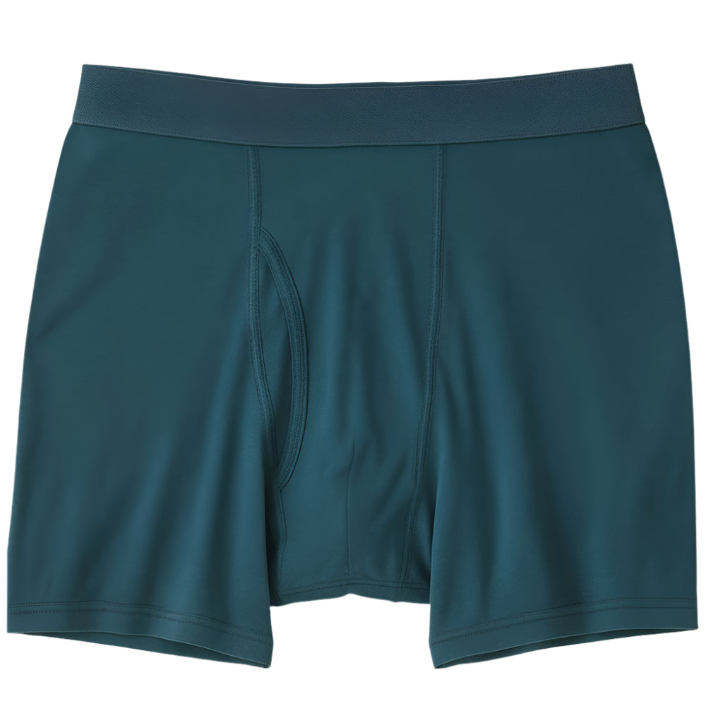 Deep Teal Cotton Boxer Briefs for Men with Elastic Waistband – Relaxed Fit