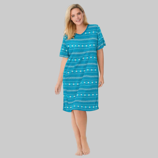 Deep Teal Fair Isle Short Printed Sleepshirt PSW-9958