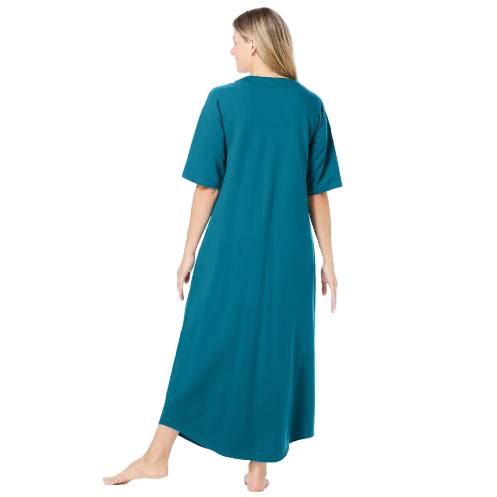 Flat-lay of Deep Teal Zip-Front Robe on neutral background