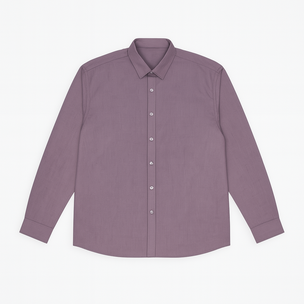 Plus-size Pakistani man wearing deep plum solid full-sleeve formal shirt