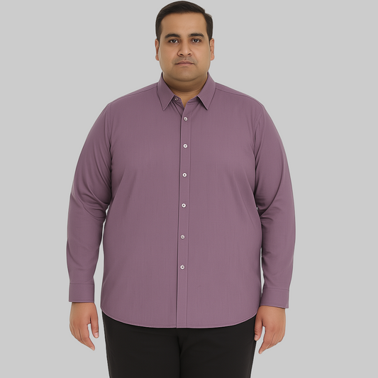 Plus-size Pakistani man wearing deep plum solid full-sleeve formal shirt