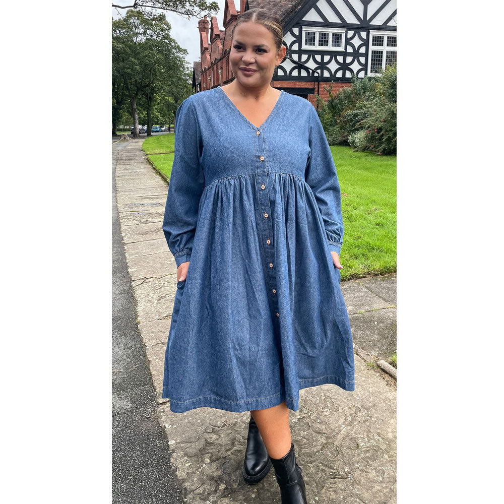 Denim Blue Smock Button Front B Grade Dress PSW-8863B