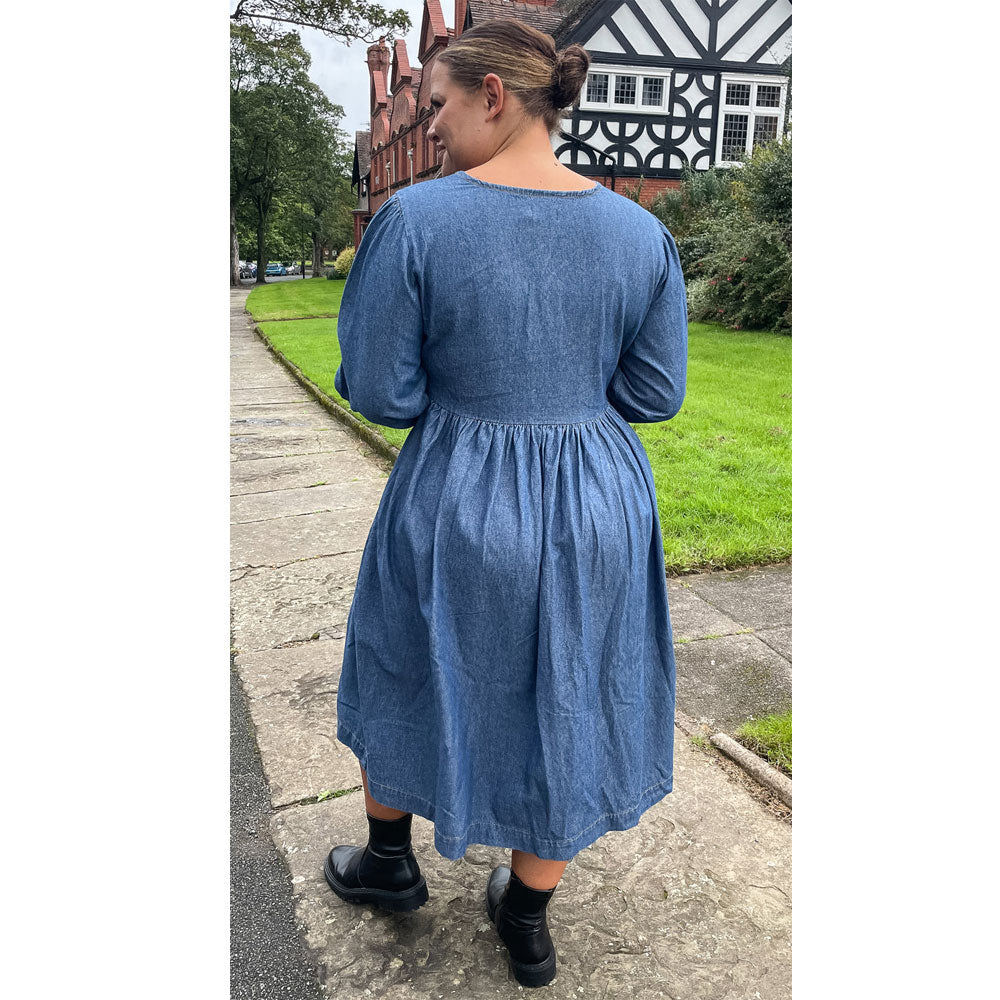 Denim Blue Smock Button Front B Grade Dress PSW-8863B