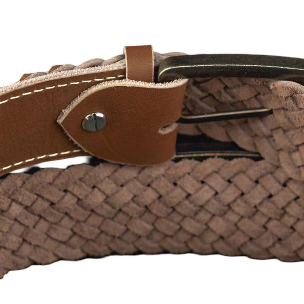 Desert Brown braided leather belt with metal buckle, plus size fit – perfect for casual and formal wear.