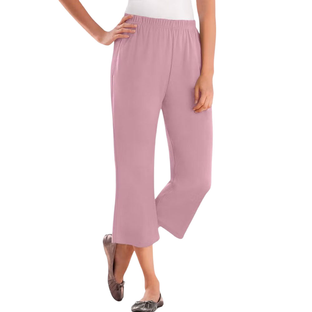 Plus-size 7-Day Knit Capri with a soft fabric blend, elastic waistband, straight-leg cut, and side seam pockets for style and convenience