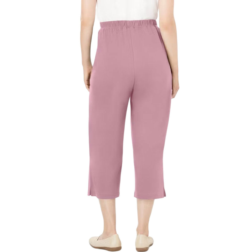 Plus-size 7-Day Knit Capri with a soft fabric blend, elastic waistband, straight-leg cut, and side seam pockets for style and convenience