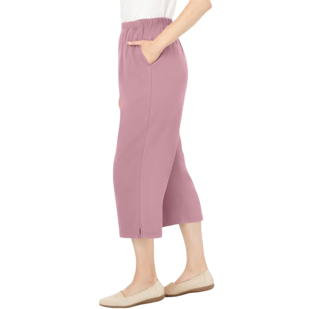 Plus-size 7-Day Knit Capri with a soft fabric blend, elastic waistband, straight-leg cut, and side seam pockets for style and convenience