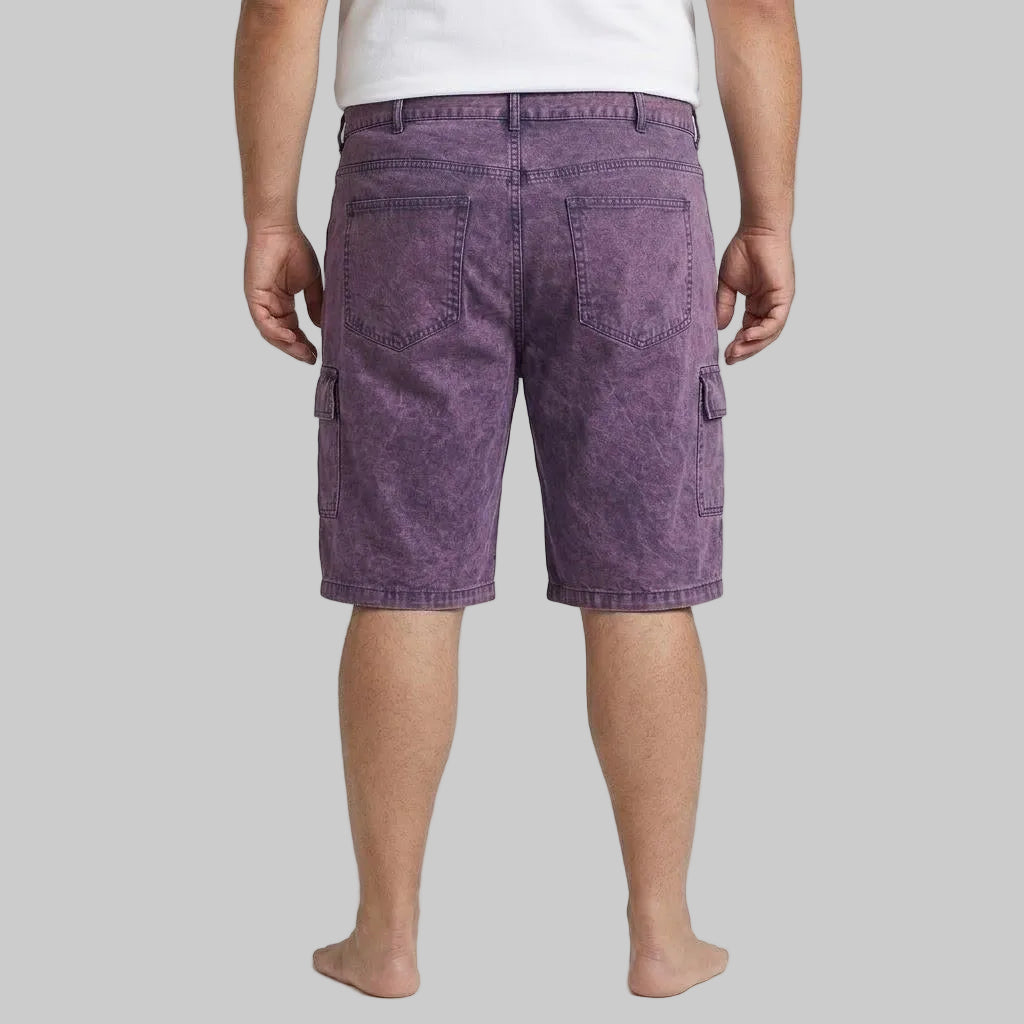Men's Dusty Purple twill cotton cargo shorts with utility flap pockets, stone-washed finish, regular fit, and durable casual outdoor design.