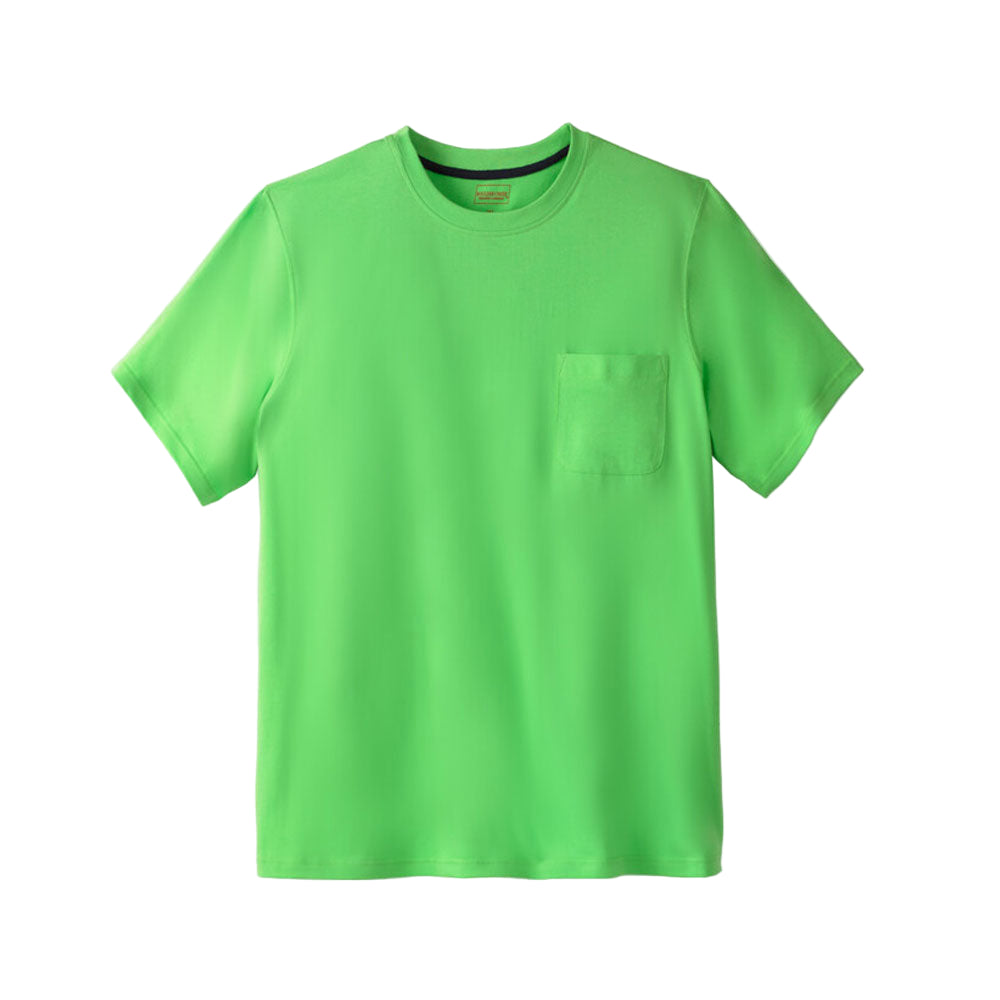 Electric Green Big & Tall Heavyweight Pocket Crewneck T-Shirt – Plus Size, longer length, durable cotton.