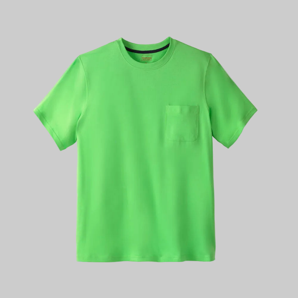 Electric Green Big & Tall Heavyweight Pocket Crewneck T-Shirt – Plus Size, longer length, durable cotton.