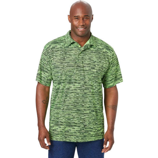 Plus-size men’s moisture-wicking polo shirt with three-button placket and relaxed fit, designed for comfort during active or casual wear.