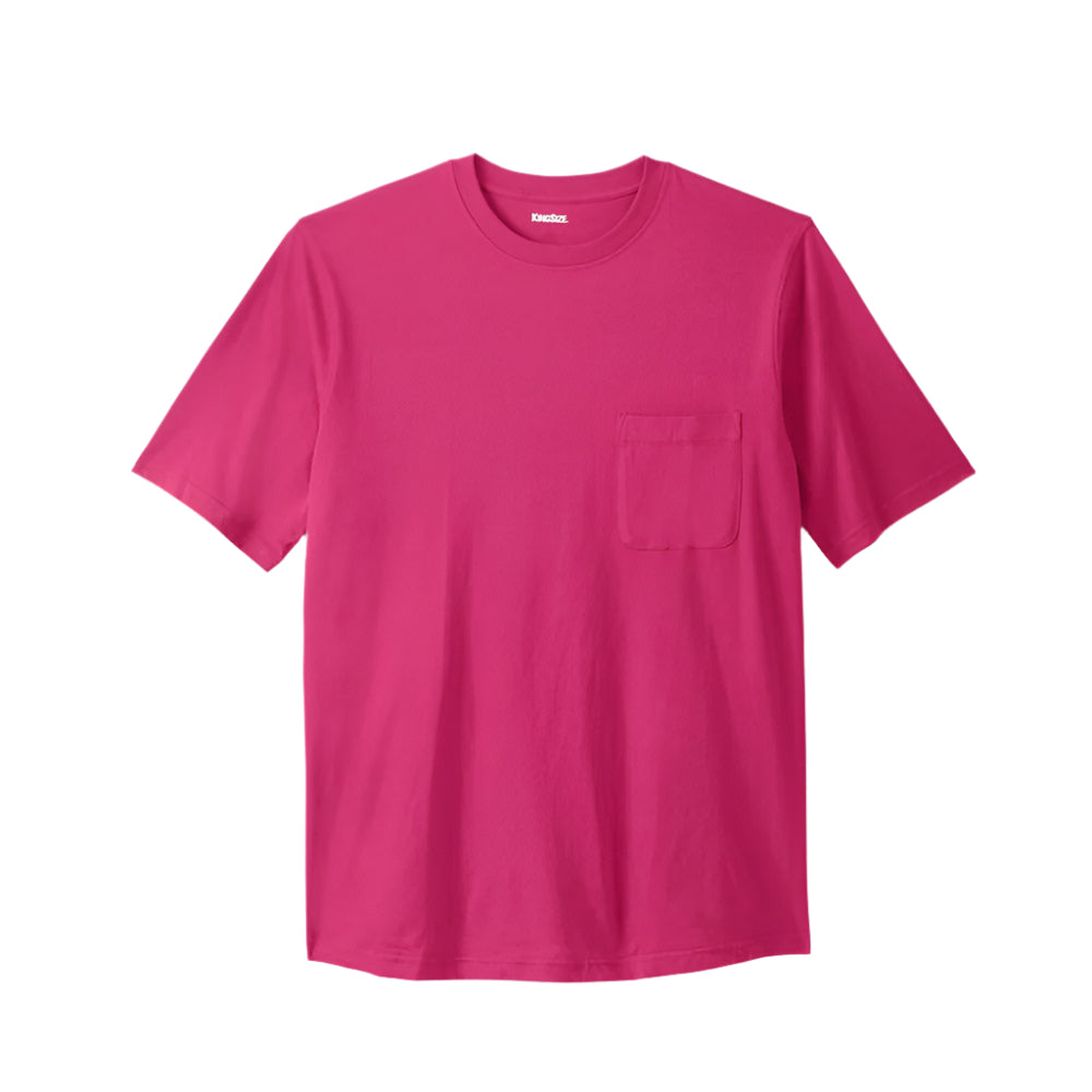 Electric Pink Cotton Crewneck T-Shirt with chest pocket and relaxed fit