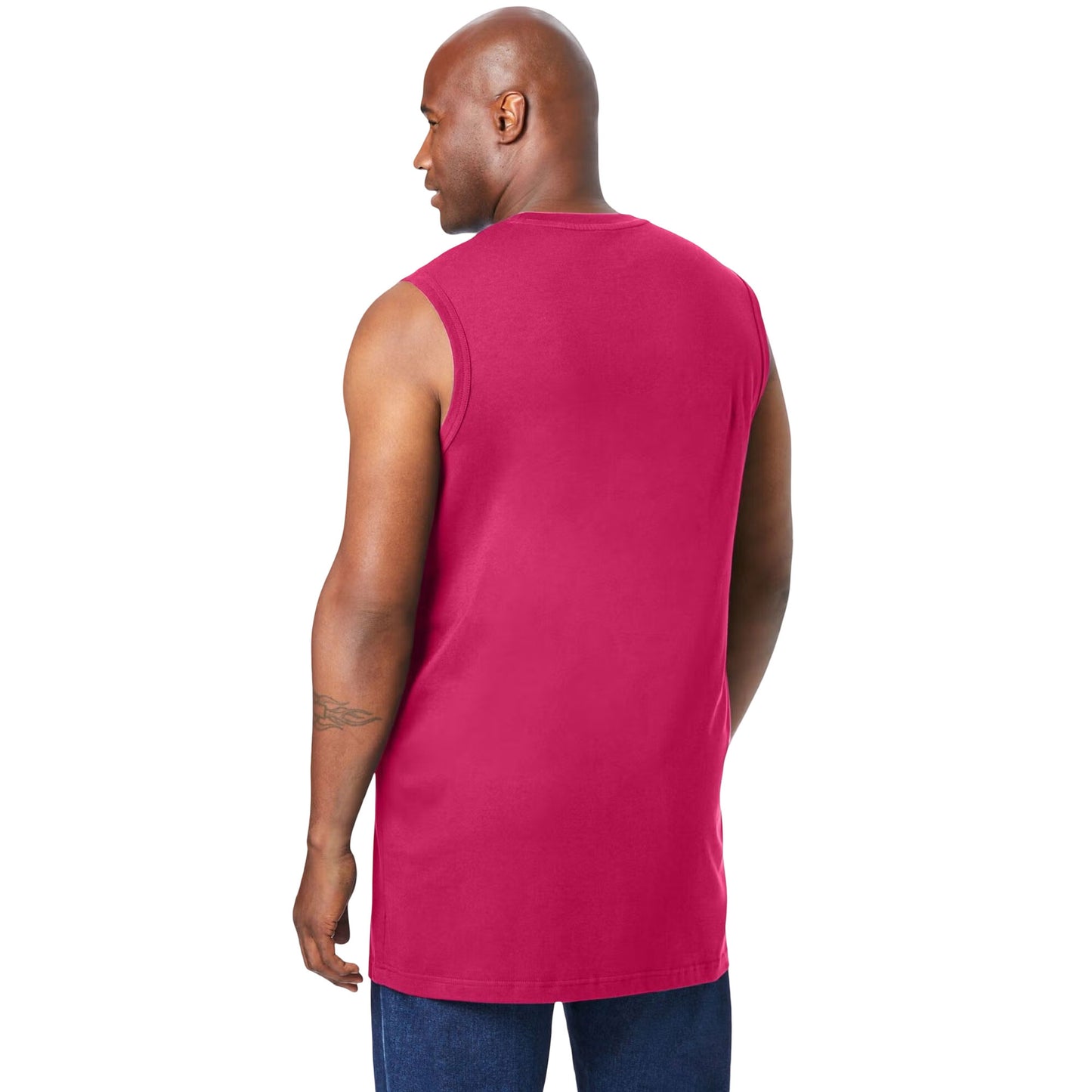 Electric Pink Sleeveless Muscle Tee with chest pocket and ribbed crewneck
