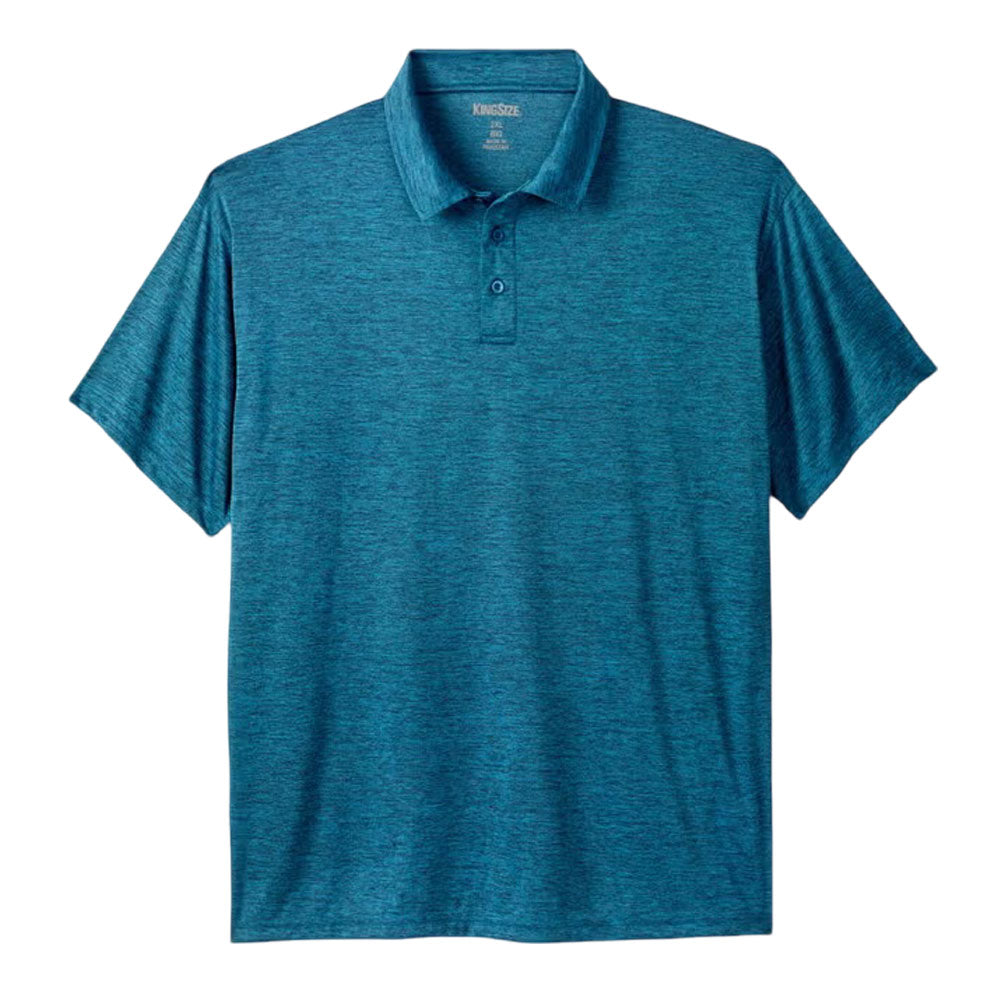 Plus-size men’s moisture-wicking polo shirt with three-button placket and relaxed fit, designed for comfort during active or casual wear.