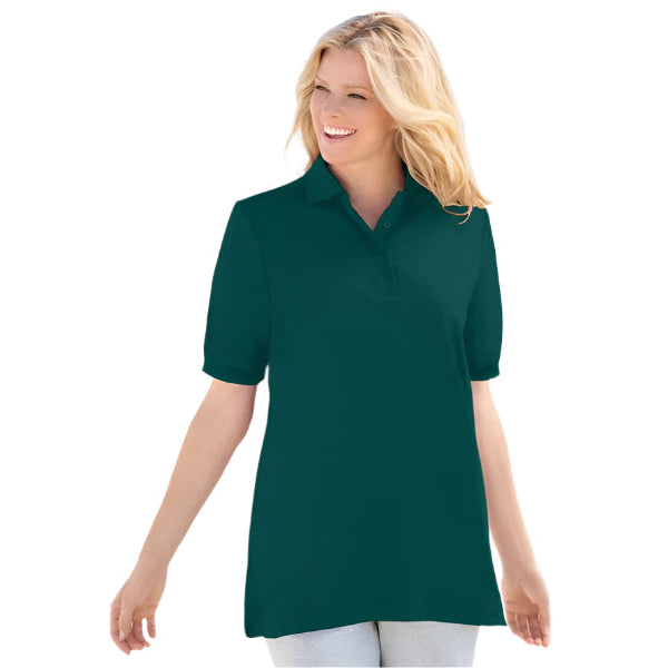Emerald Green Short Sleeve Polo T-Shirt with Button Placket – Relaxed Cotton Fit