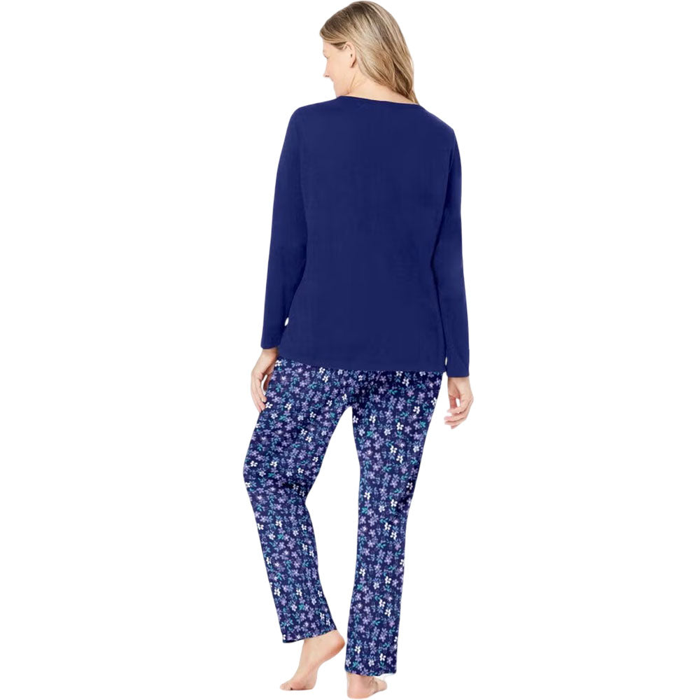 Evening Blue Flowers Long Sleeve Knit Pajama Set – Floral Sleepwear