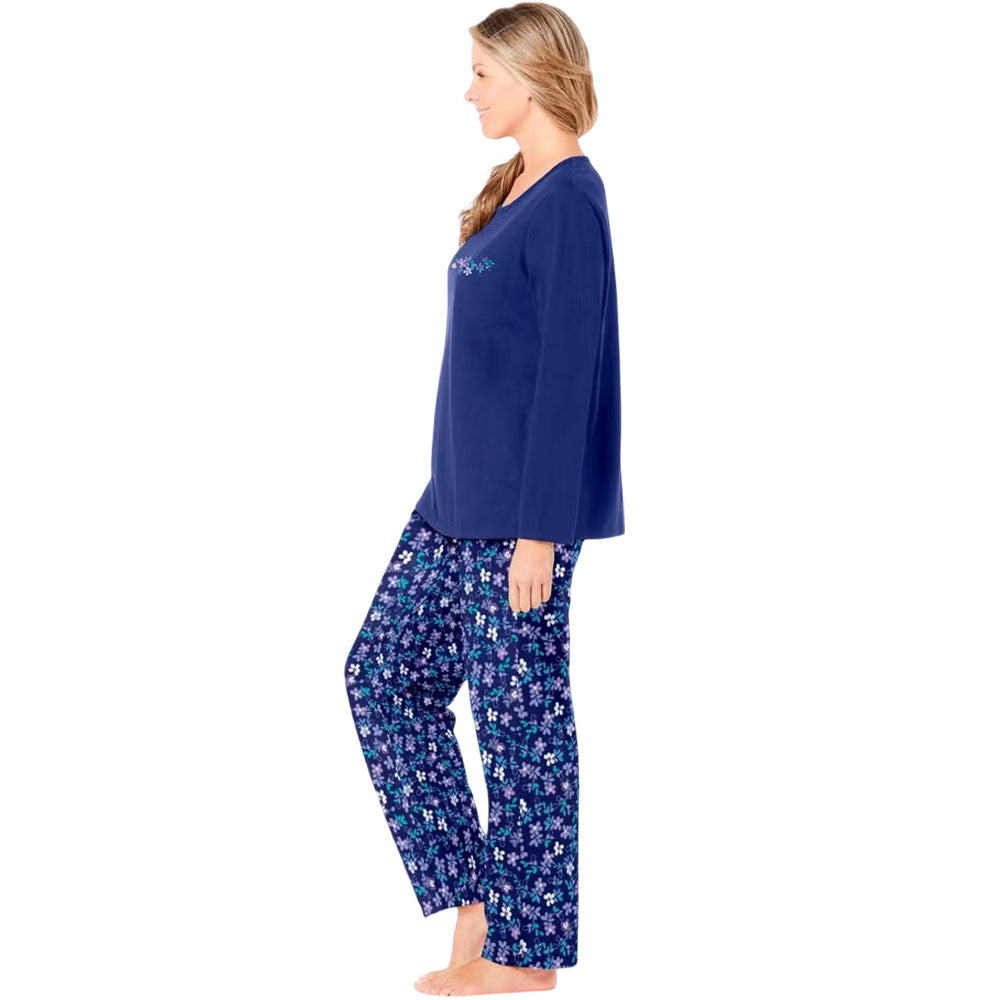 Evening Blue Flowers Long Sleeve Knit Pajama Set – Floral Sleepwear