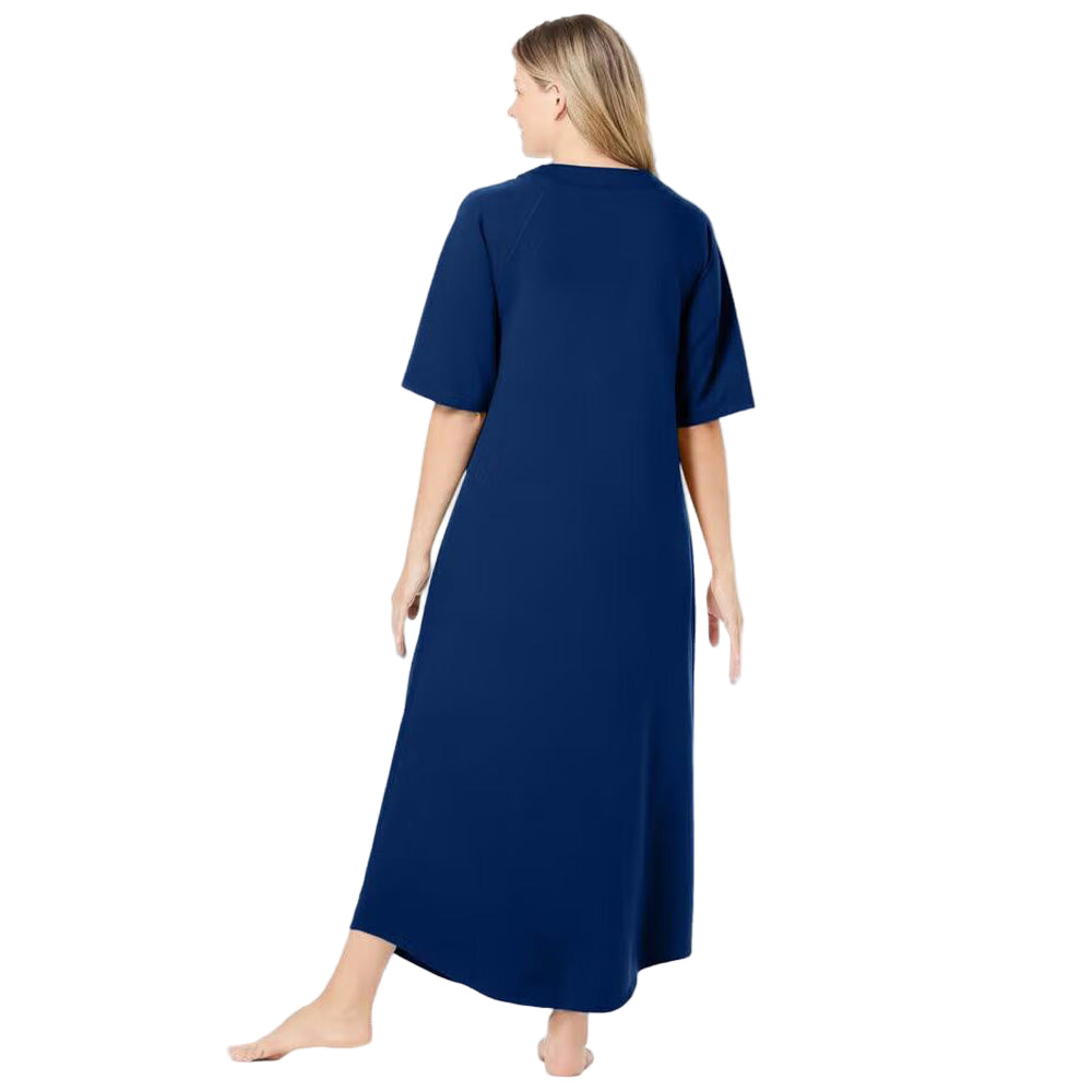 Flat-lay of Evening Blue Long French Terry Robe on neutral background