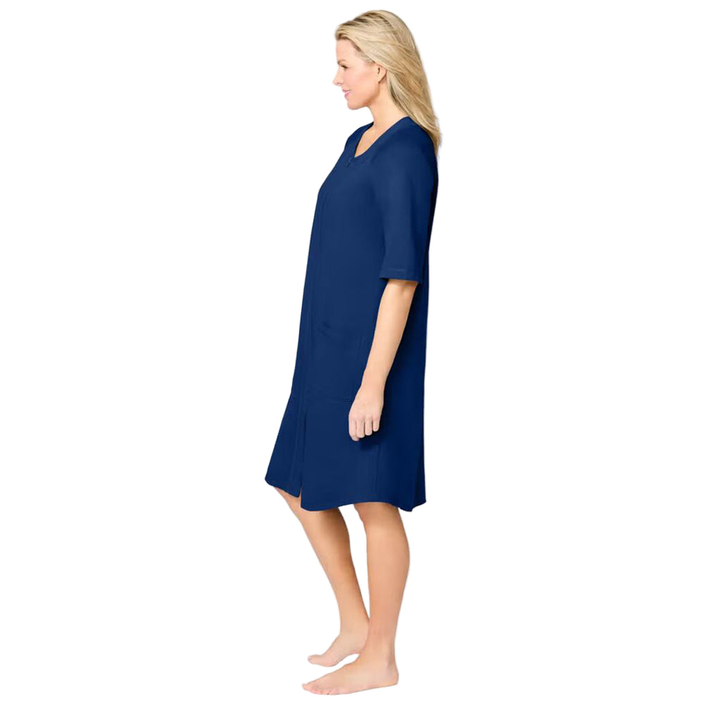Flat-lay of Evening Blue French Terry Robe on neutral background