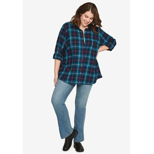 Emerald Glow Plaid Flannel Shirt PSW-6673