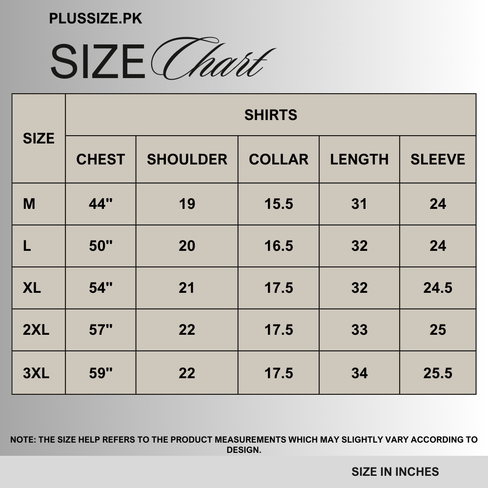 Size chart for Slate Blue Premium Full Sleeve Shirt PSM-10143