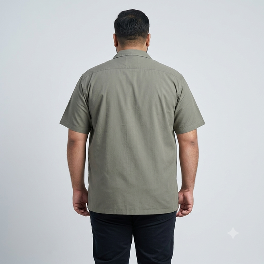 Stone Taupe Cuban Collar Cotton Half Sleeve Casual Shirt PSM-11288