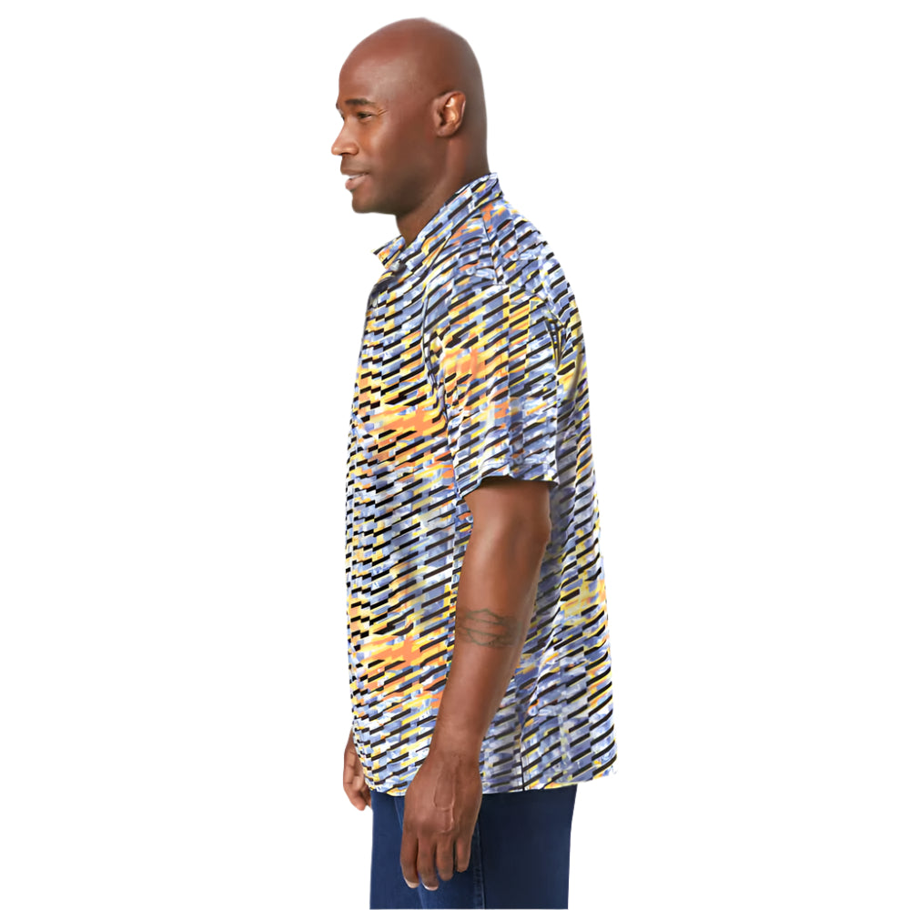 Geo Cloud print moisture-wicking polo shirt with three-button placket