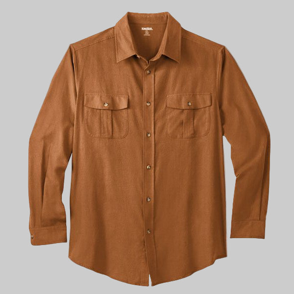 Ginger orange brushed flannel shirt with button chest pockets in plus size